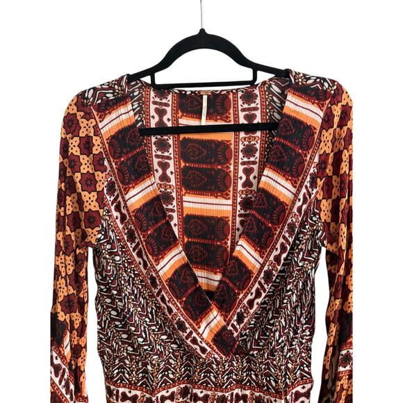 Free People Rosalie Wrap V Neck Top Mixed Media Boho Peasant Flowy M - Picture 7 of 8